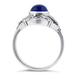 Sterling Silver Blue Lapis Oval Marcasite Ring