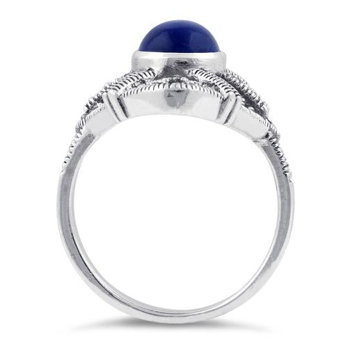Sterling Silver Blue Lapis Oval Marcasite Ring