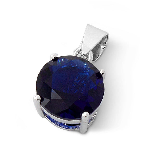 Sterling Silver Blue Round CZ 10mm Pendant