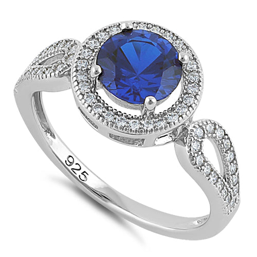 Sterling Silver Blue Sapphire CZ Halo Infinity Band Ring