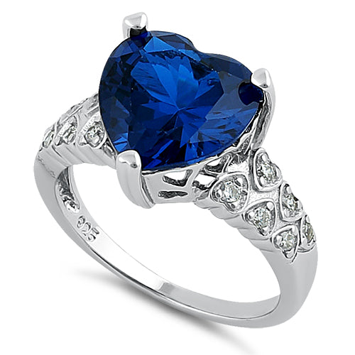 Sterling Silver Blue Sapphire Heart Shape CZ Ring