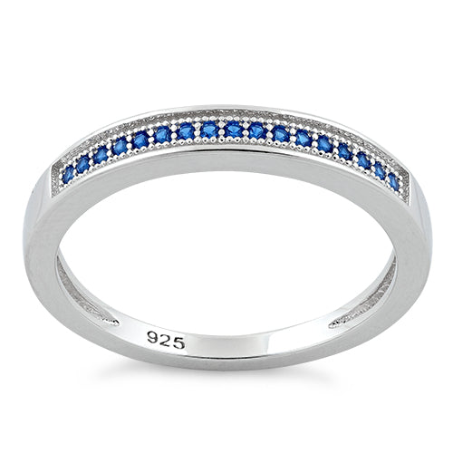 Sterling Silver Blue Sapphire Lined CZ Ring