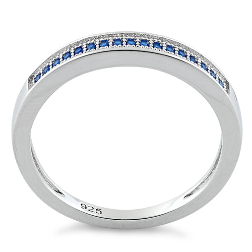 Sterling Silver Blue Sapphire Lined CZ Ring