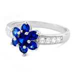 Sterling Silver Blue Plumeria Flower CZ Ring