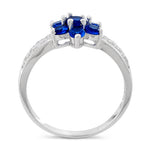 Sterling Silver Blue Plumeria Flower CZ Ring