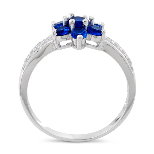 Sterling Silver Blue Plumeria Flower CZ Ring