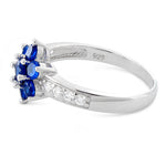 Sterling Silver Blue Plumeria Flower CZ Ring