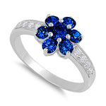 Sterling Silver Blue Plumeria Flower CZ Ring