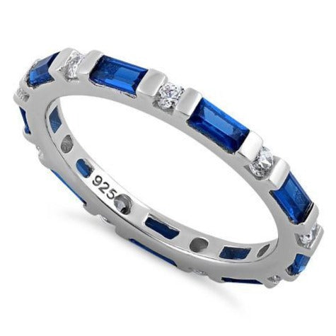 Sterling Silver Blue Sapphire and White CZ Eternity Ring