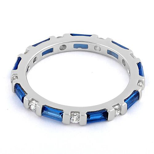 Sterling Silver Blue Sapphire and White CZ Eternity Ring