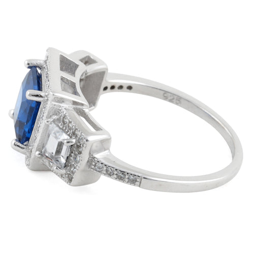 Sterling Silver Blue Sapphire CZ Square Halo Ring