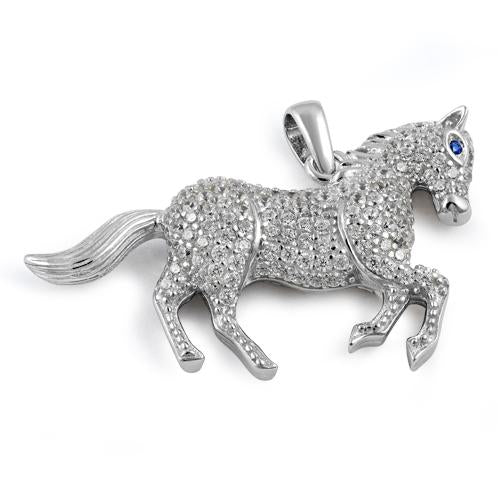 Sterling Silver Blue Sapphire Eyed Horse CZ Pendant