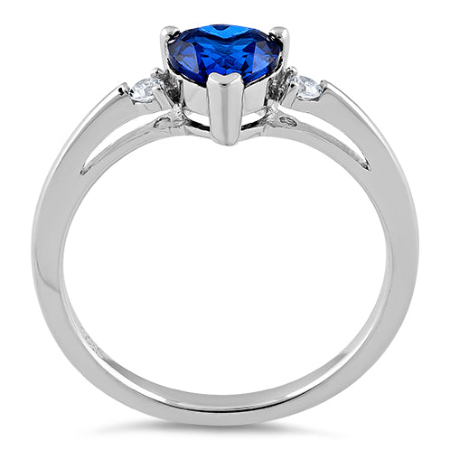 Sterling Silver Blue Sapphire Heart CZ Ring