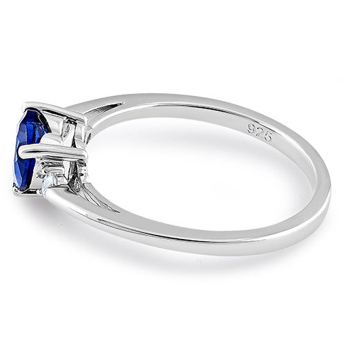 Sterling Silver Blue Sapphire Heart CZ Ring