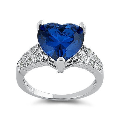 Sterling Silver Blue CZ Heart CZ Ring