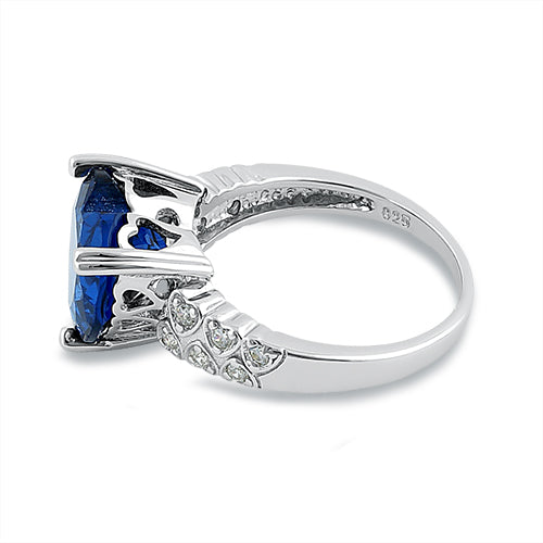 Sterling Silver Blue Sapphire Heart Shape CZ Ring