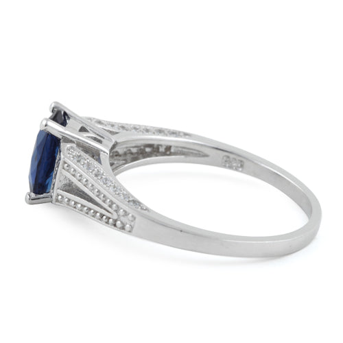 Sterling Silver Blue Sapphire Oval Cut CZ Ring