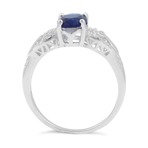 Sterling Silver Blue Sapphire Oval Cut CZ Ring