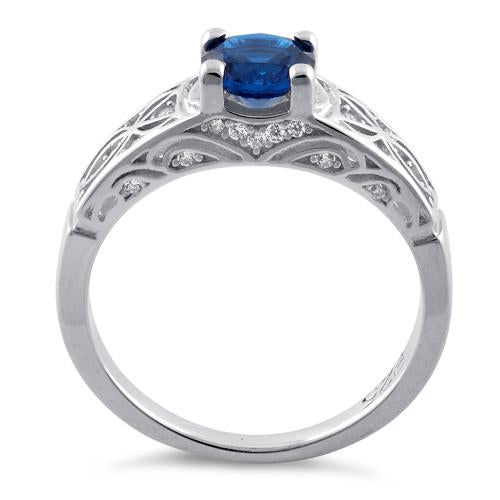 Sterling Silver Blue Spinel Round Cut Engagement CZ Ring