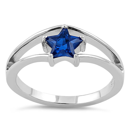 Sterling Silver Blue Sapphire Star Cut CZ Ring