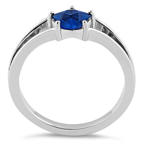 Sterling Silver Blue Sapphire Star Cut CZ Ring