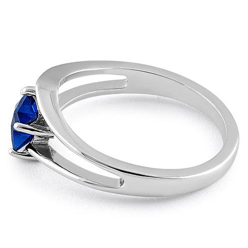 Sterling Silver Blue Sapphire Star Cut CZ Ring