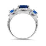 Sterling Silver Blue 3-Stone Halo CZ Ring