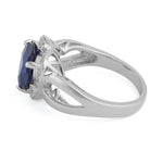 Sterling Silver Blue Sapphire Trillion Cut Halo CZ Ring