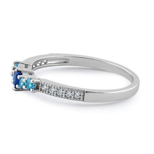 Sterling Silver Blue Spinel & Aqua CZ Ring