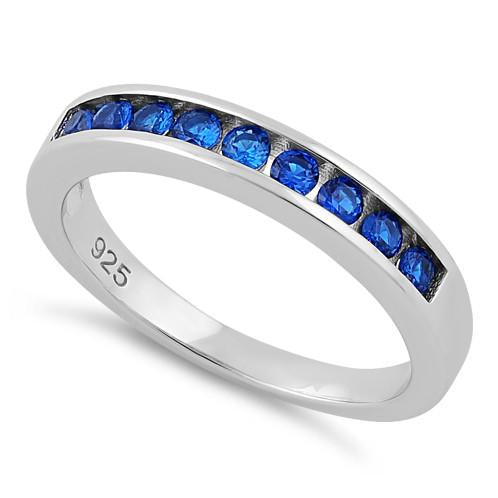 Sterling Silver Blue Spinel CZ Band Ring