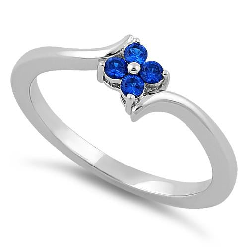 Sterling Silver Blue Spinel Flower CZ Ring