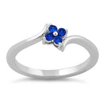 Sterling Silver Blue Spinel Flower CZ Ring