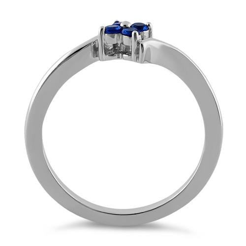 Sterling Silver Blue Spinel Flower CZ Ring