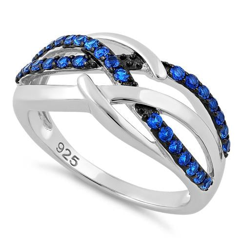 Sterling Silver Blue Spinel Free Form Cut CZ Ring
