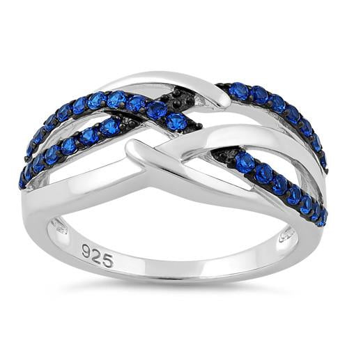 Sterling Silver Blue Spinel Free Form Cut CZ Ring