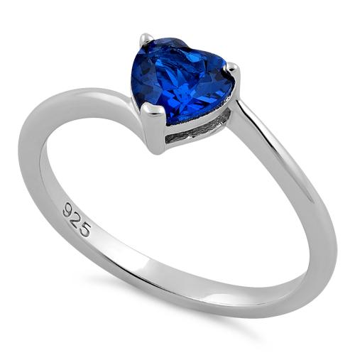 Sterling Silver Blue Spinel Heart CZ Ring