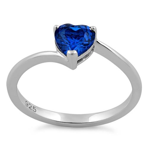 Sterling Silver Blue Spinel Heart CZ Ring
