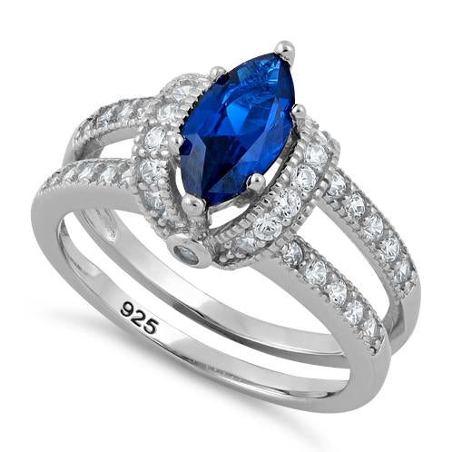 Sterling Silver Blue Spinel Marquise CZ Ring