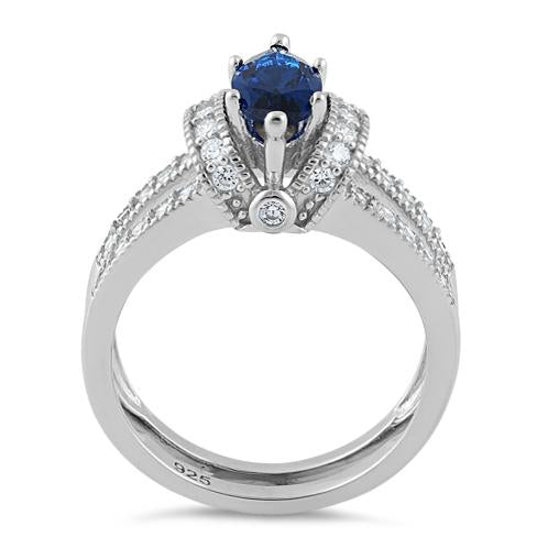 Sterling Silver Blue Spinel Marquise CZ Ring