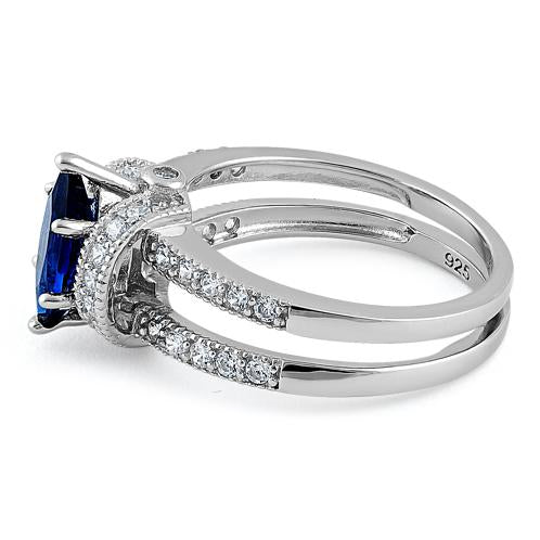 Sterling Silver Blue Spinel Marquise CZ Ring