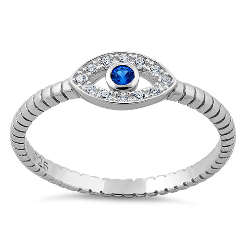Sterling Silver Blue Stone Evil Eye CZ Ring