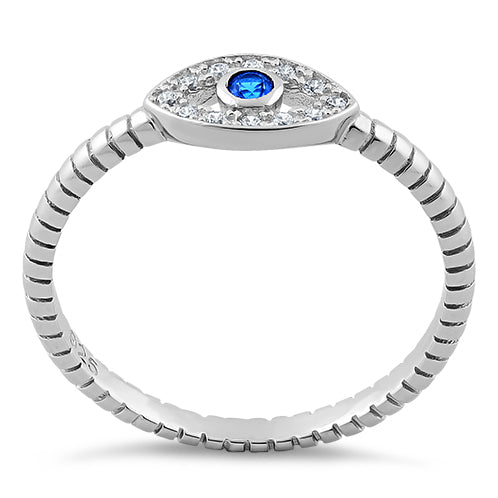 Sterling Silver Blue Stone Evil Eye CZ Ring