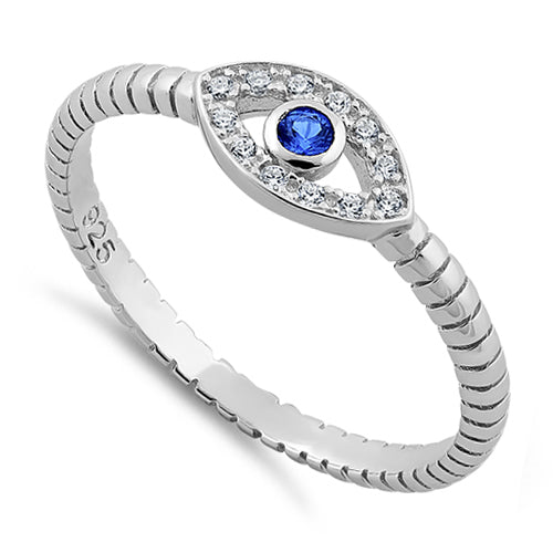 Sterling Silver Blue Stone Evil Eye CZ Ring