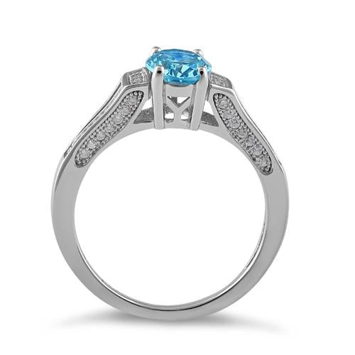 Sterling Silver Aqua Blue Oval Cut CZ Ring