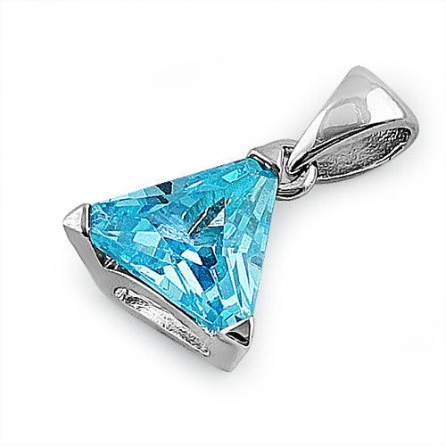 Sterling Silver Aqua Blue Triangle CZ Pendant