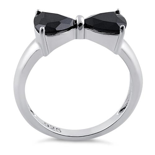 Sterling Silver Bow Heart Cut Black CZ Ring
