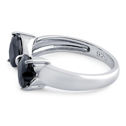 Sterling Silver Bow Heart Cut Black CZ Ring