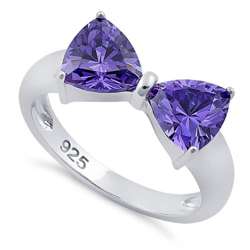 Sterling Silver Bow Trillion Cut Amethyst CZ Ring