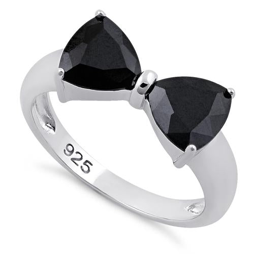 Sterling Silver Bow Trillion Cut Black CZ Ring