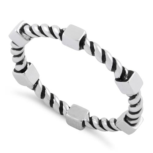 Sterling Silver Box & Rope Stackable Ring for sale | Dreamland Jewelry